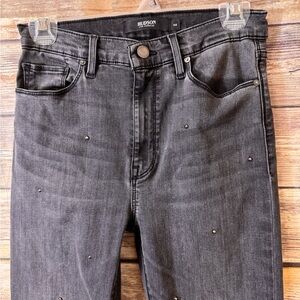 Hudson Jeans Barbara Super Skinny Studded 28‎ Gray Metal Silver Studs Balls